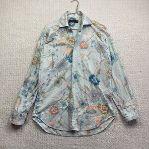 Etro Men's Powder Blue Japanese Style Floral Tropical AOP Button-Up Shirt Sz 38